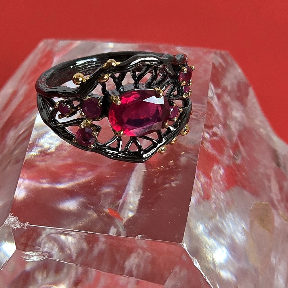 925 Sterling Silver Ring Sz 6.75 with Natural Ruby Gemstone